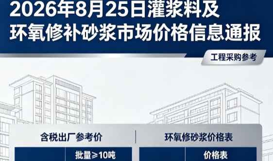 大方2026年8月25日灌浆料及环氧修补砂浆市场价格信息通报